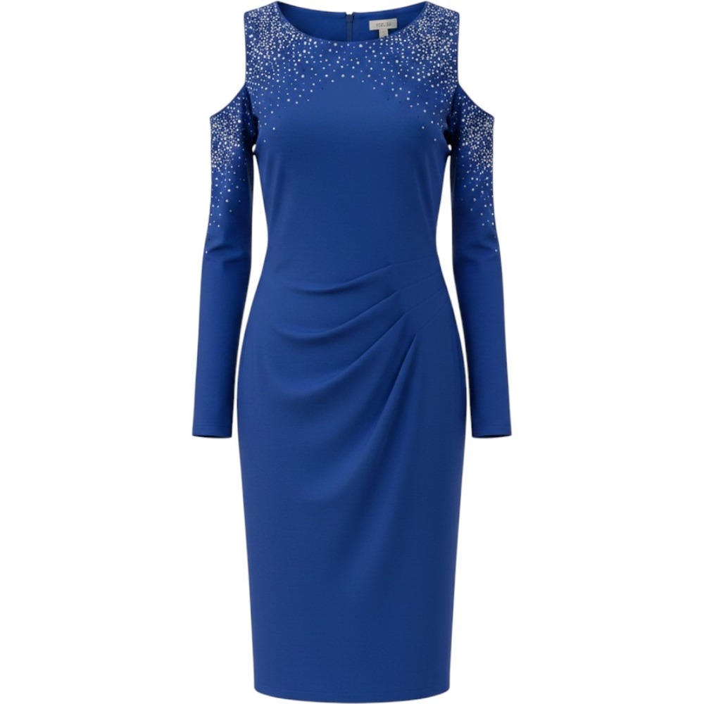 Cache Cold Shoulder Rhinestone Sheath Dress 6 Royal Blue